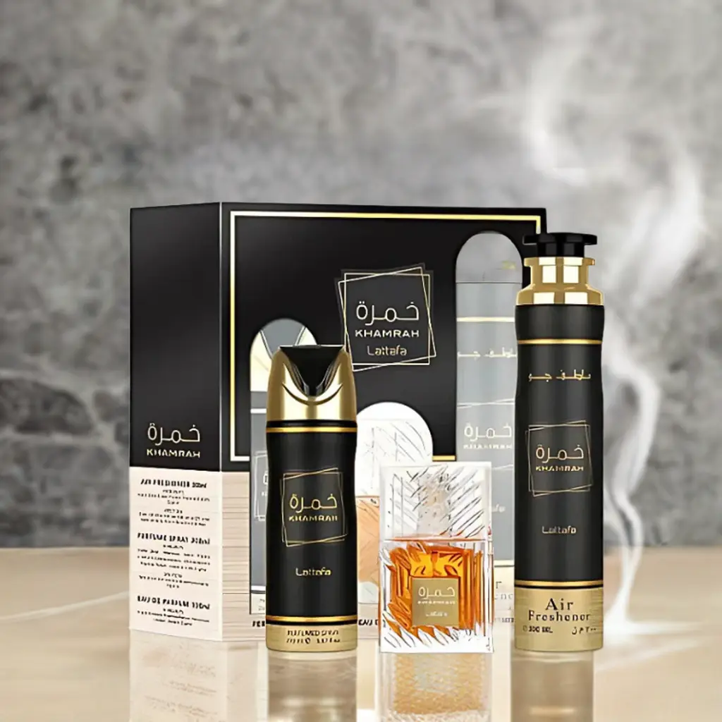 Pack Khamrah Lattafa - Perfume 100 ml + Desodorante + Ambientador Loweelo