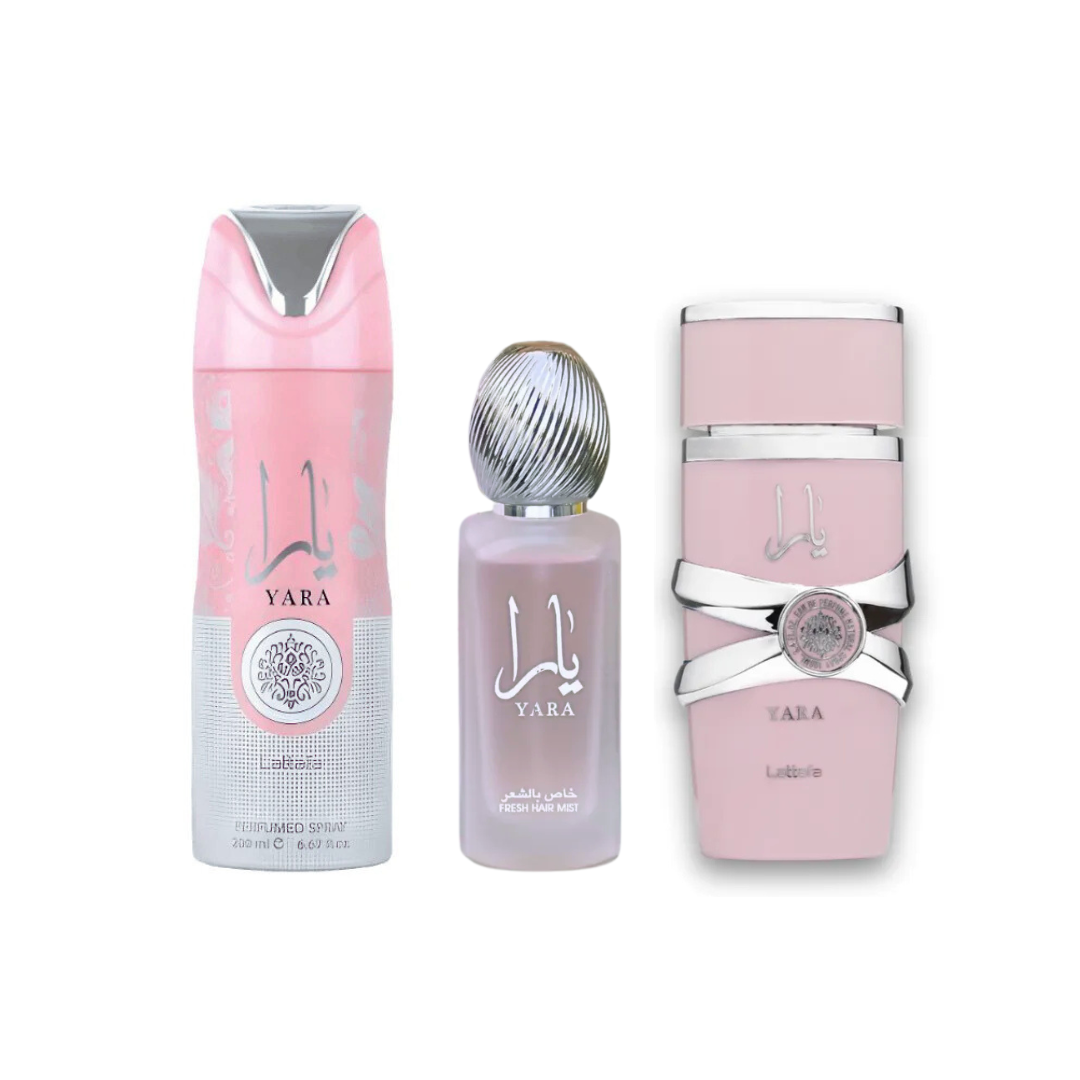 Pack Colección Yara - Eau de Parfum, Hair Mist y Perfume Spray | Lattafa