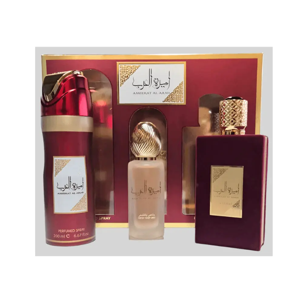 Pack Ameerat Al Arab – Perfume 100 ml + Body Spray 200 ml + Hair Mist 50 ml | Elegancia oriental femenina Loweelo