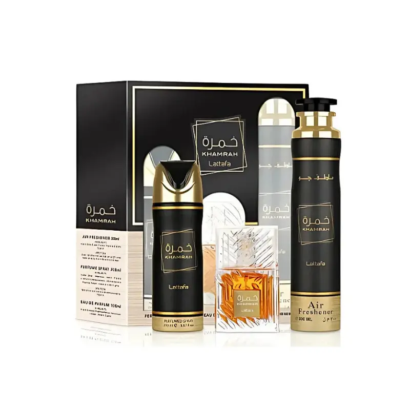 Pack Khamrah Lattafa - Perfume 100 ml + Desodorante + Ambientador Loweelo