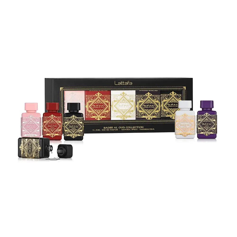 Pack Mini Badee Al Oud Collection Lattafa (6×5 ml) – Miniaturas exclusivas con frascos originales Loweelo